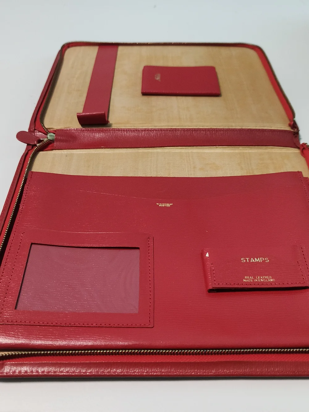 Vintage English Red Saffiano Leather Writing Case Portfolio W.W. Winship Boston